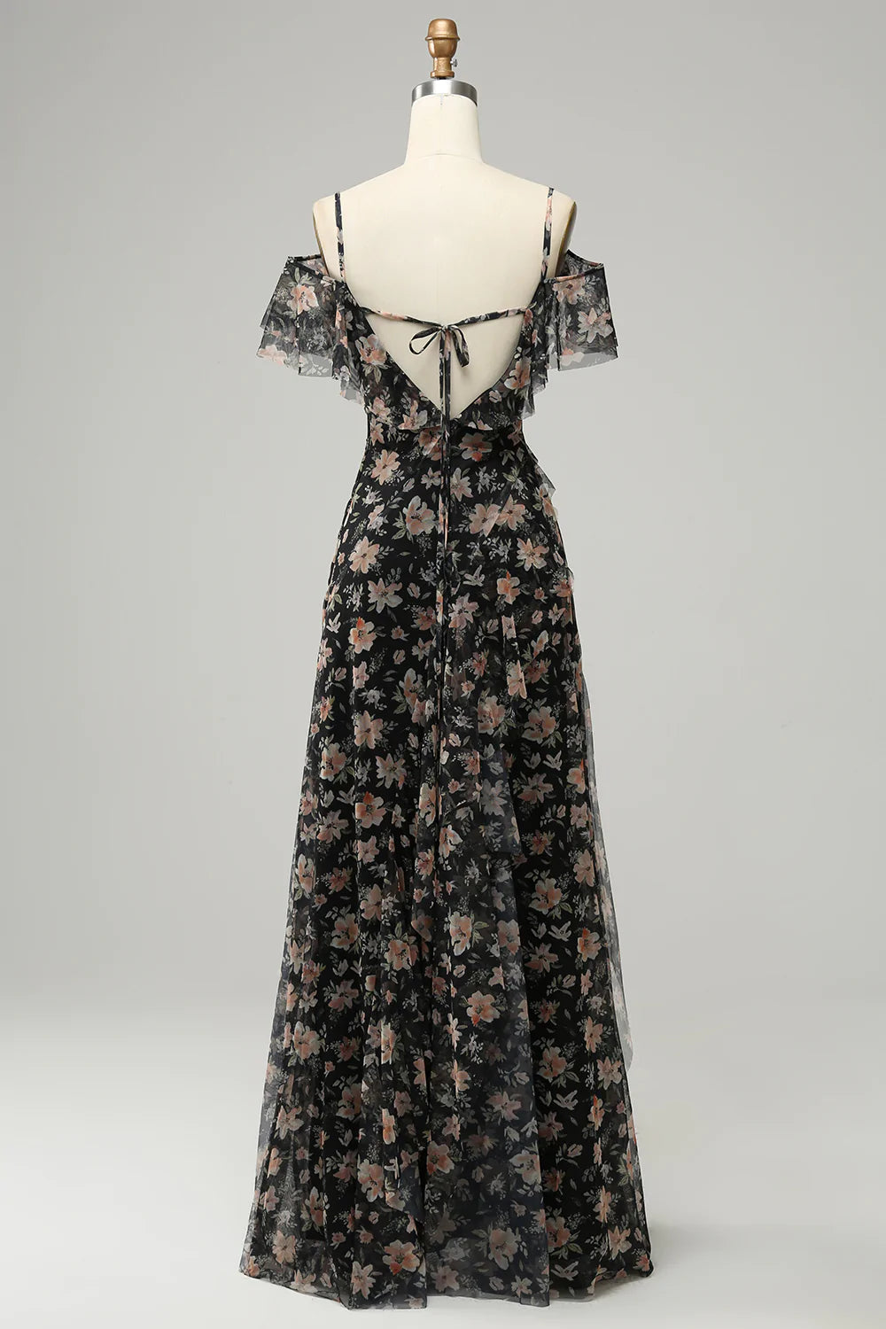 Abito da ballo in chiffon nero con floreale
