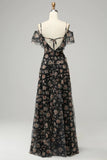 Abito da ballo in chiffon nero con floreale