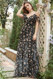 Abito da ballo in chiffon nero con floreale