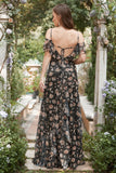 Abito da ballo in chiffon nero con floreale