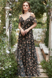 Abito da ballo in chiffon nero con floreale