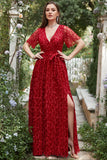 Linea A Scollatura a V Rosso Vestiti Damigelle