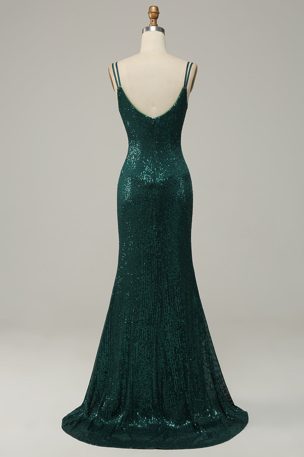Spaghetti di paillettes verde scuro Abito Prom con spacco
