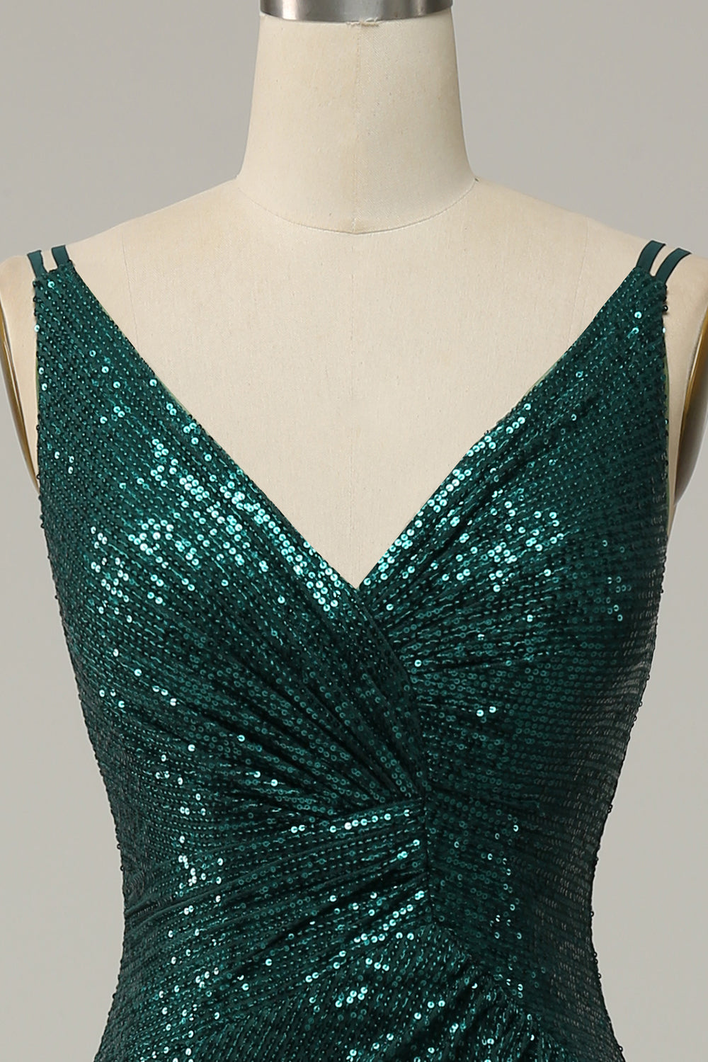 Spaghetti di paillettes verde scuro Abito Prom con spacco