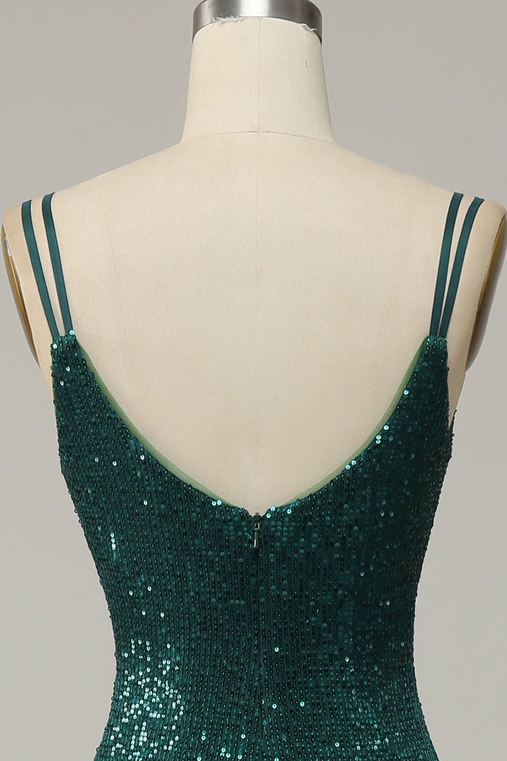 Spaghetti di paillettes verde scuro Abito Prom con spacco
