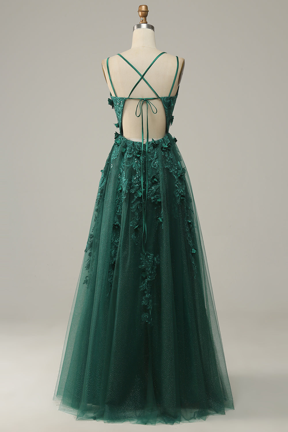 Abito da ballo in tulle verde scuro A Line con spacco