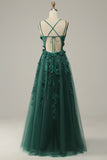 Abito da ballo in tulle verde scuro A Line con spacco