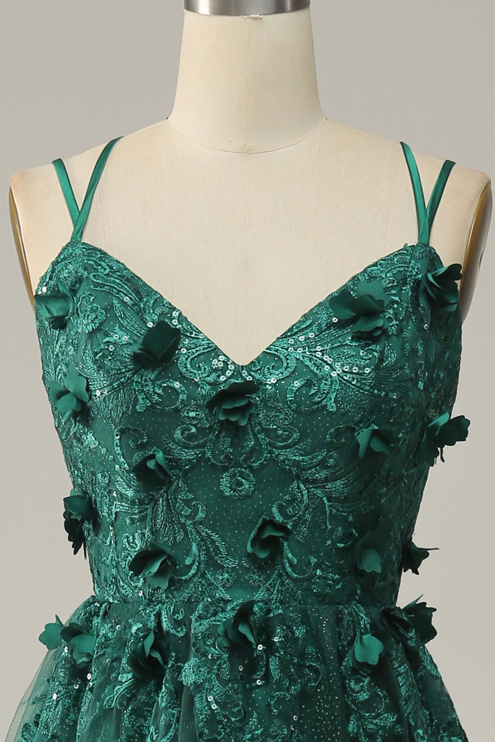 Abito da ballo in tulle verde scuro A Line con spacco