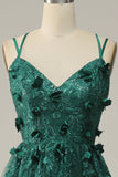 Abito da ballo in tulle verde scuro A Line con spacco