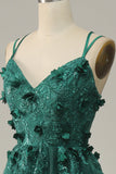 Abito da ballo in tulle verde scuro A Line con spacco