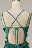 Abito da ballo in tulle verde scuro A Line con spacco
