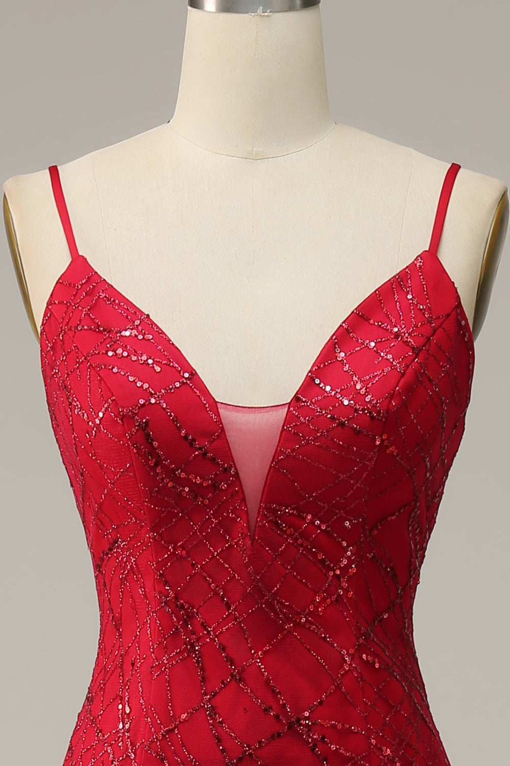 Spaghetti rosso scuro Mermaid Prom Dress con spacco
