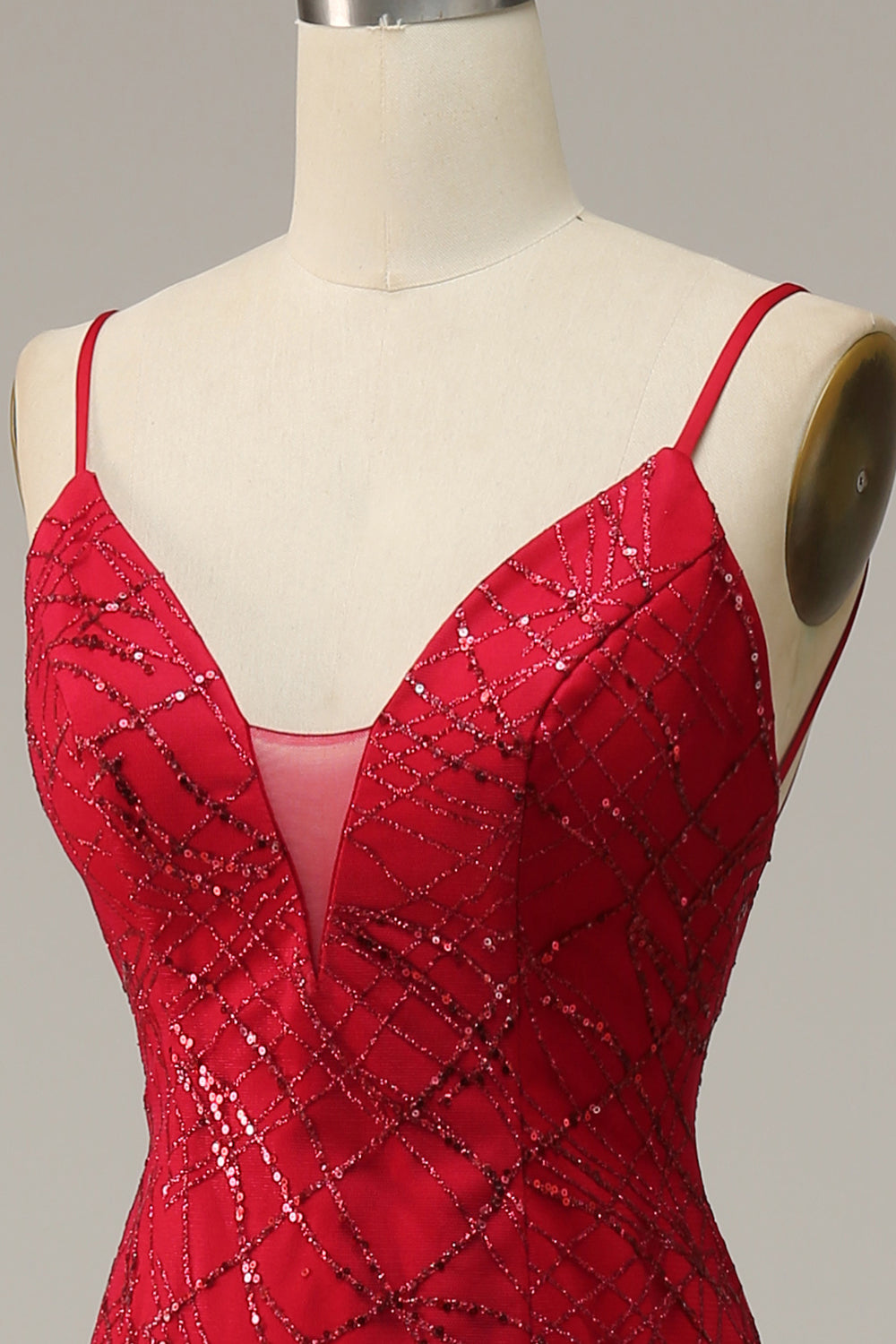 Spaghetti rosso scuro Mermaid Prom Dress con spacco