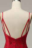 Spaghetti rosso scuro Mermaid Prom Dress con spacco