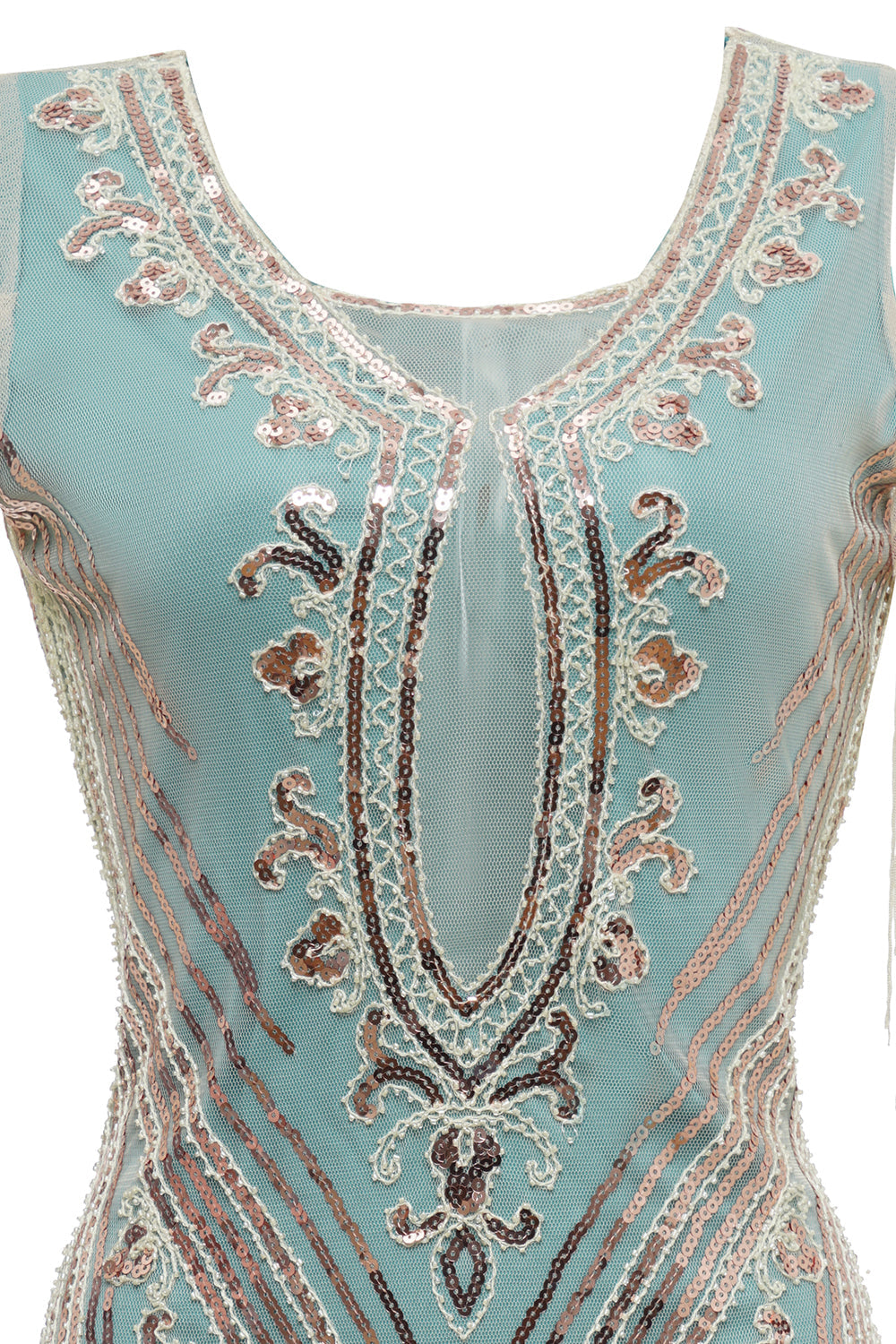 Guaina verde fuori dalla spalla paillettes 1920s vestito con nappe