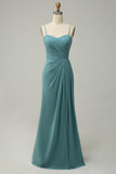 Abito da damigella di chiffon lungo drappeggiato verde