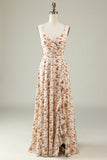 Abito da damigella boho floreale bianco con volant
