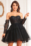 A-Line Corsetto nero staccabile maniche lunghe Abito da cocktail