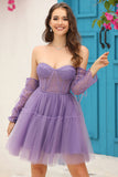 Corsetto viola maniche lunghe staccabili A-Line Abito da cocktail
