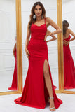 Abito da ballo lungo rosso con spalline a sirena con Criss Cross Back