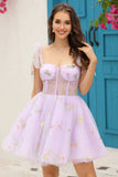 Corsetto Lavanda Ricamo Abito Corto Cocktail