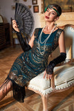 Abito Flapper anni '20 con perline con frange verde scuro