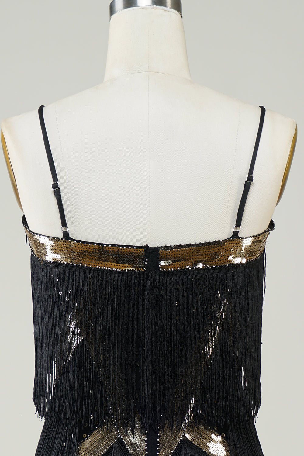 Spaghetti neri paillettes 1920s vestito con frange