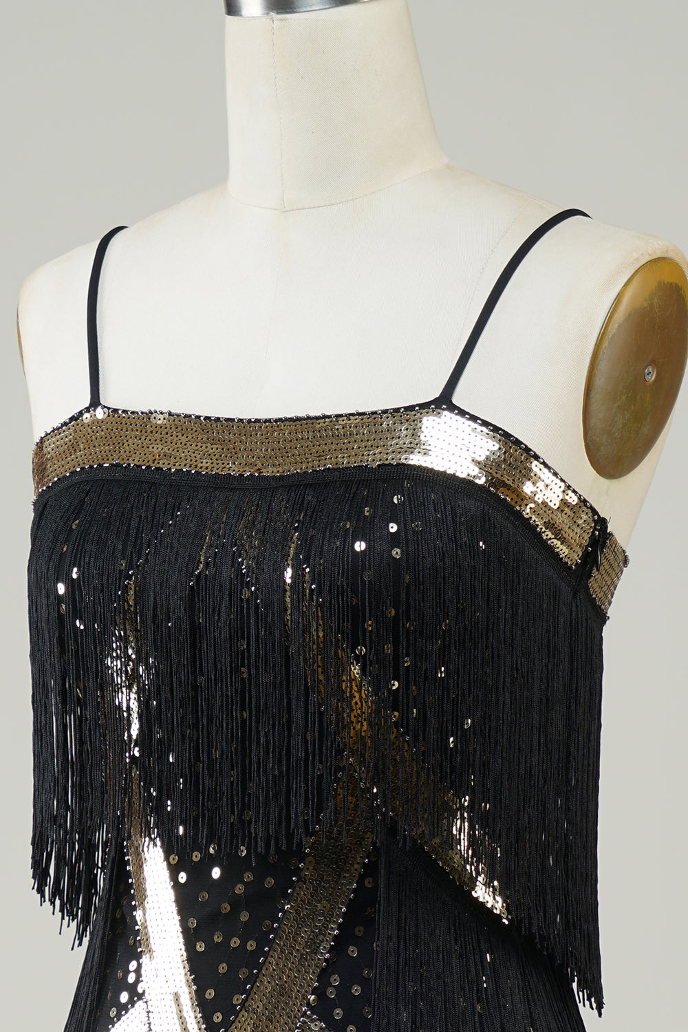 Spaghetti neri paillettes 1920s vestito con frange