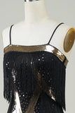 Spaghetti neri paillettes 1920s vestito con frange