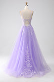 Lilla A-Line Spaghetti Straps Tulle Abito lungo da ballo con applicazioni