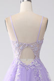 Lilla A-Line Spaghetti Straps Tulle Abito lungo da ballo con applicazioni