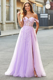 Off The Shoulder Lilla A-Line Corsetto Corsetto Prom Dress