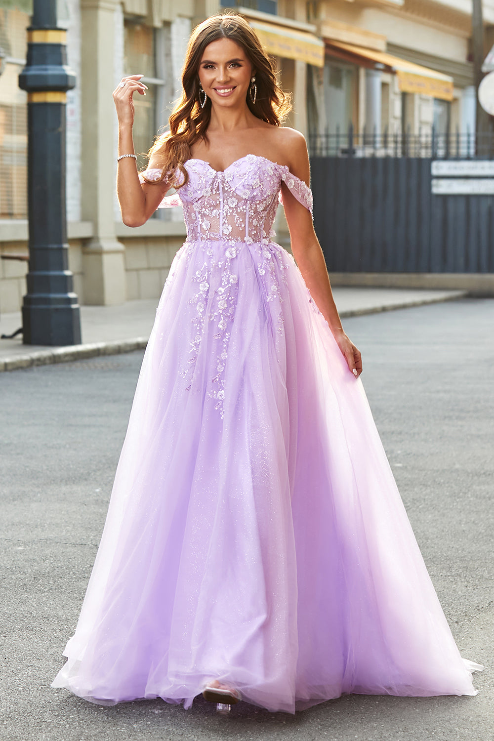 Off The Shoulder Lilla A-Line Corsetto Corsetto Prom Dress