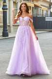 Off The Shoulder Lilla A-Line Corsetto Corsetto Prom Dress