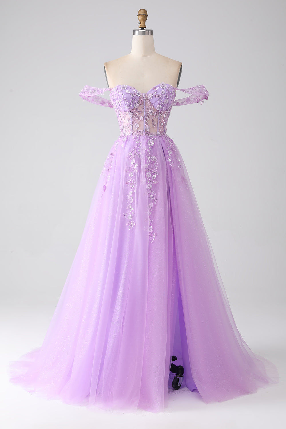Lilla A-Line Fuori dalla spalla Corsetto Abito da ballo