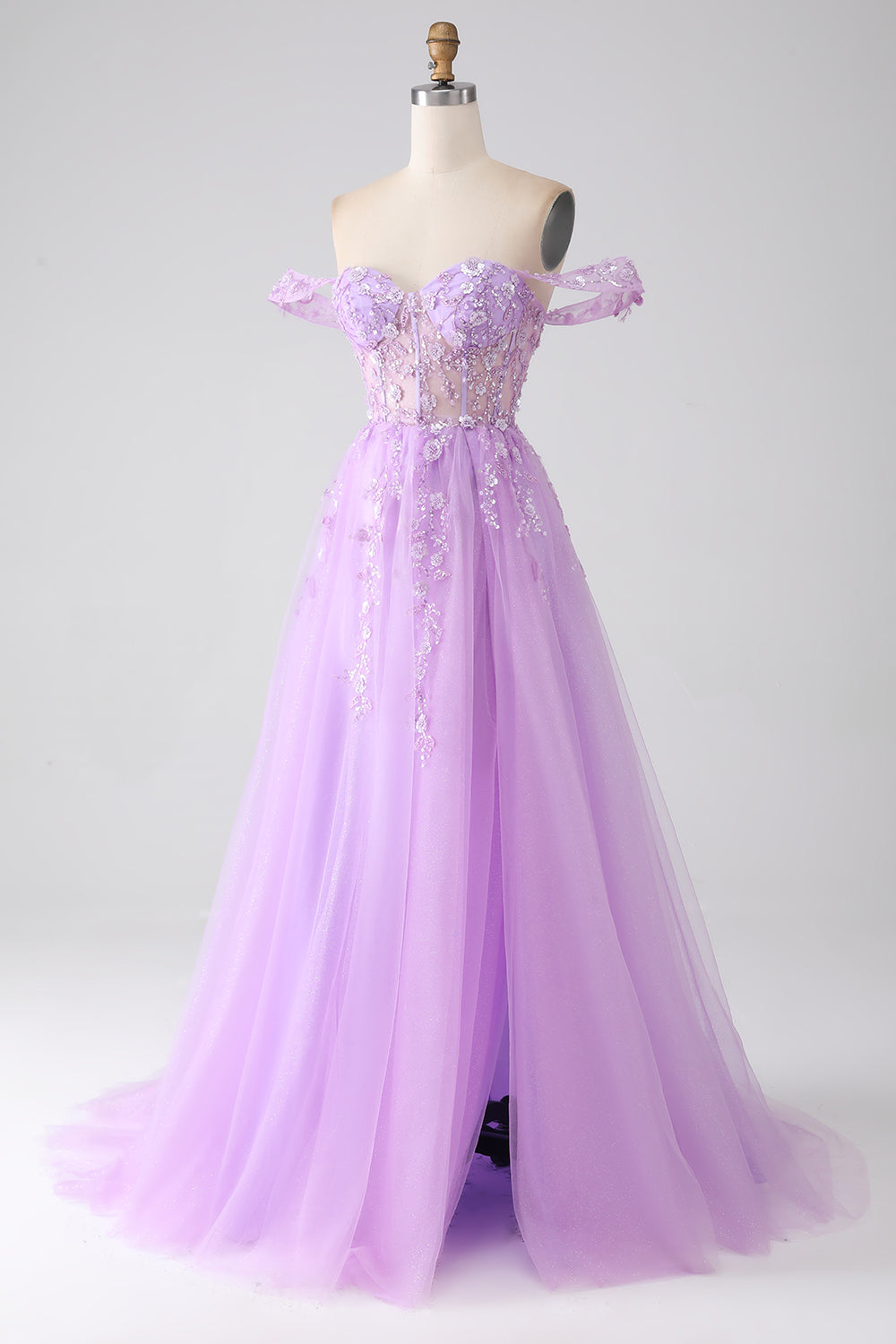 Lilla A-Line Fuori dalla spalla Corsetto Abito da ballo