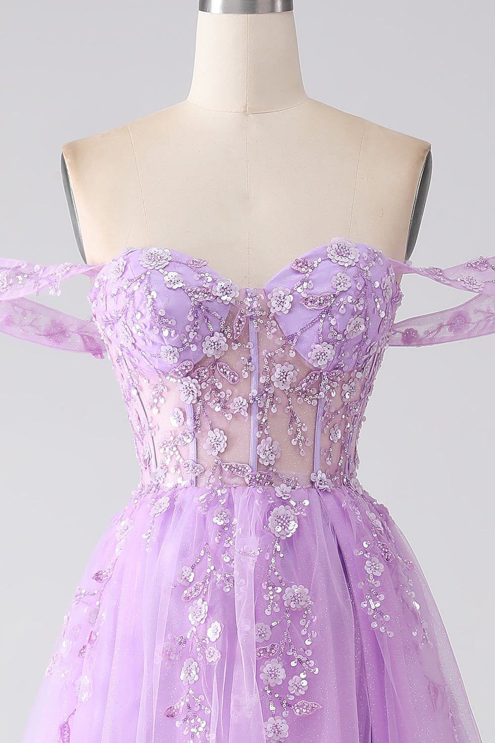 Lilla A-Line Fuori dalla spalla Corsetto Abito da ballo