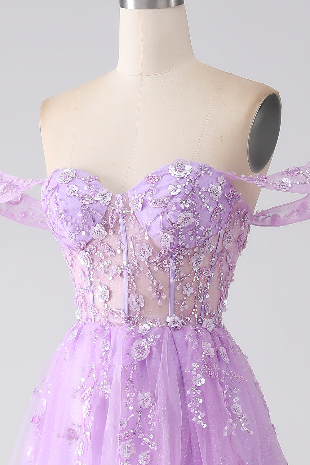 Lilla A-Line Fuori dalla spalla Corsetto Abito da ballo