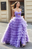 Tulle A-Line Viola Abito da ballo lungo a più livelli con fessura