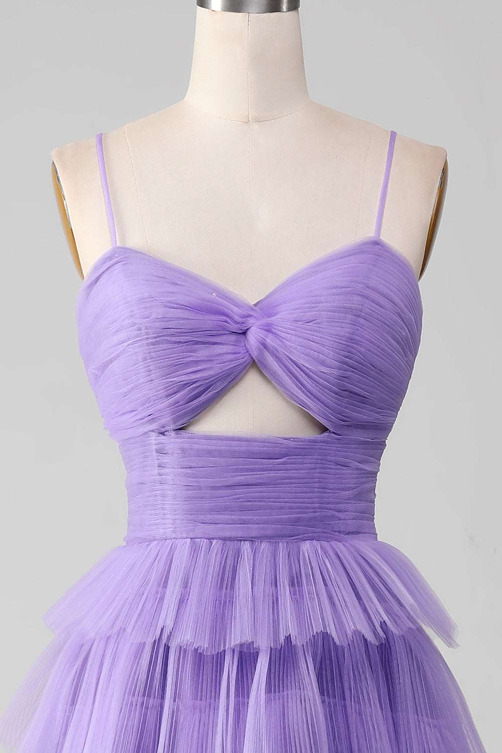 Tulle viola A-Line Abito da ballo lungo a più livelli con fessura