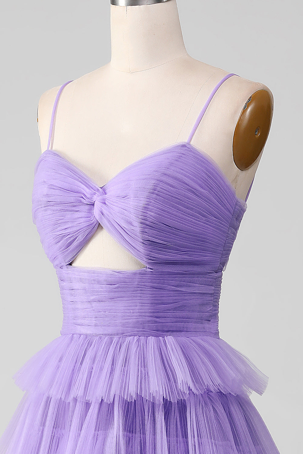 Tulle viola A-Line Abito da ballo lungo a più livelli con fessura
