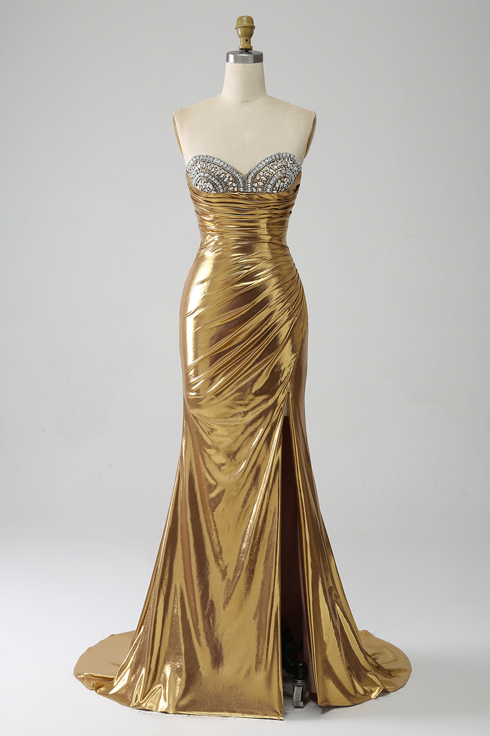Golden Mermaid Abito da ballo lungo senza spalline con fessura