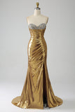 Golden Mermaid Abito da ballo lungo senza spalline con fessura