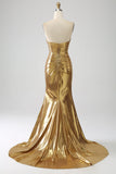Golden Mermaid Abito da ballo lungo senza spalline con fessura