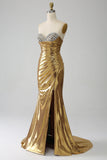 Golden Mermaid Abito da ballo lungo senza spalline con fessura