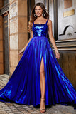 Sparkly A Line Royal Blue Abito da ballo lungo con incrocio sulla schiena
