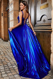 Sparkly A Line Royal Blue Abito da ballo lungo con incrocio sulla schiena