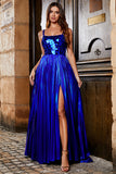 Sparkly A Line Royal Blue Abito da ballo lungo con incrocio sulla schiena