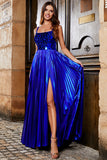 Sparkly A Line Royal Blue Abito da ballo lungo con incrocio sulla schiena
