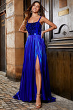 Sparkly A Line Royal Blue Abito da ballo lungo con incrocio sulla schiena
